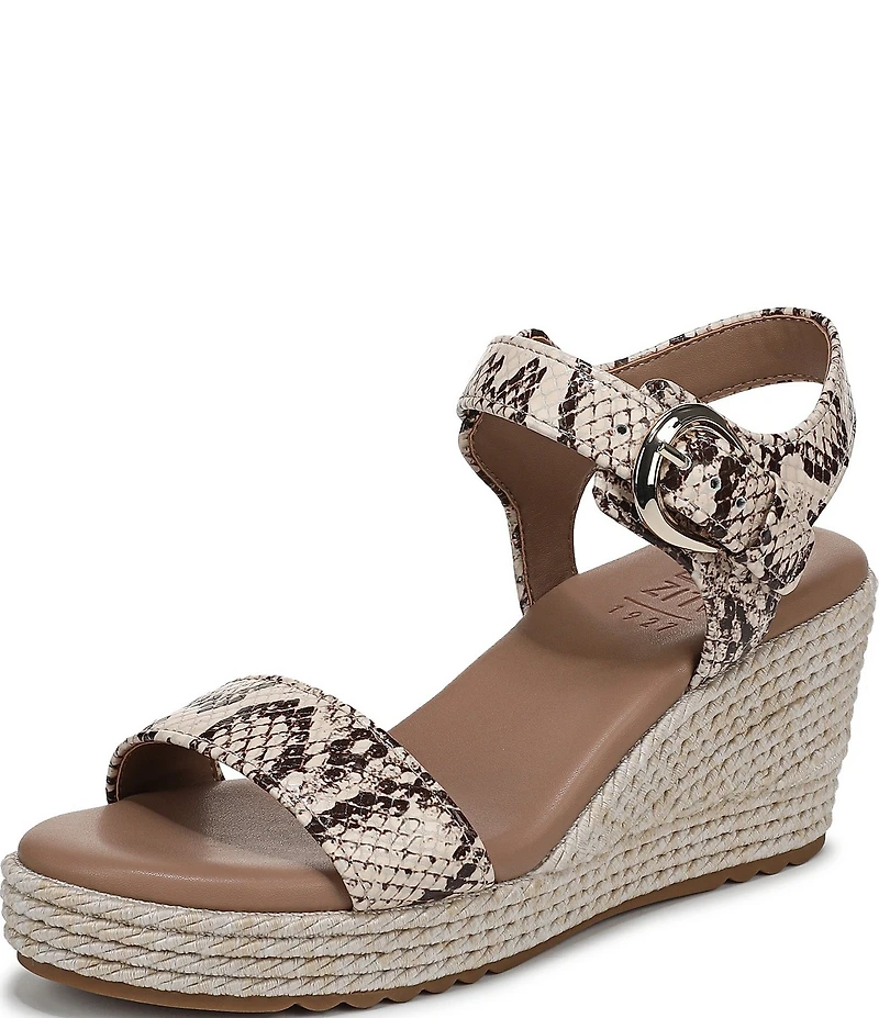 Naturalizer Stella Snake Print Leather Ankle Wrap Platform Espadrille Wedge Sandals
