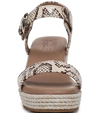 Naturalizer Stella Snake Print Leather Ankle Wrap Platform Espadrille Wedge Sandals