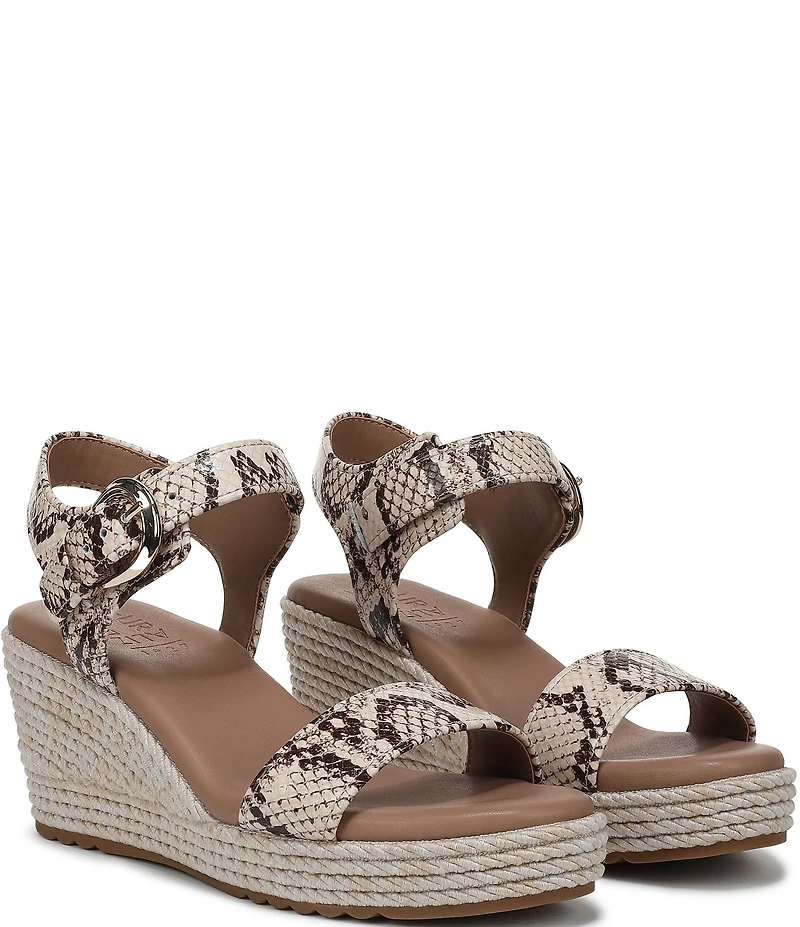 Naturalizer Stella Snake Print Leather Ankle Wrap Platform Espadrille Wedge Sandals