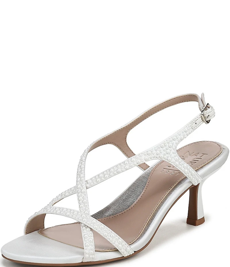 Naturalizer Truly Satin Pearl Embellished Strappy Dress Sandals