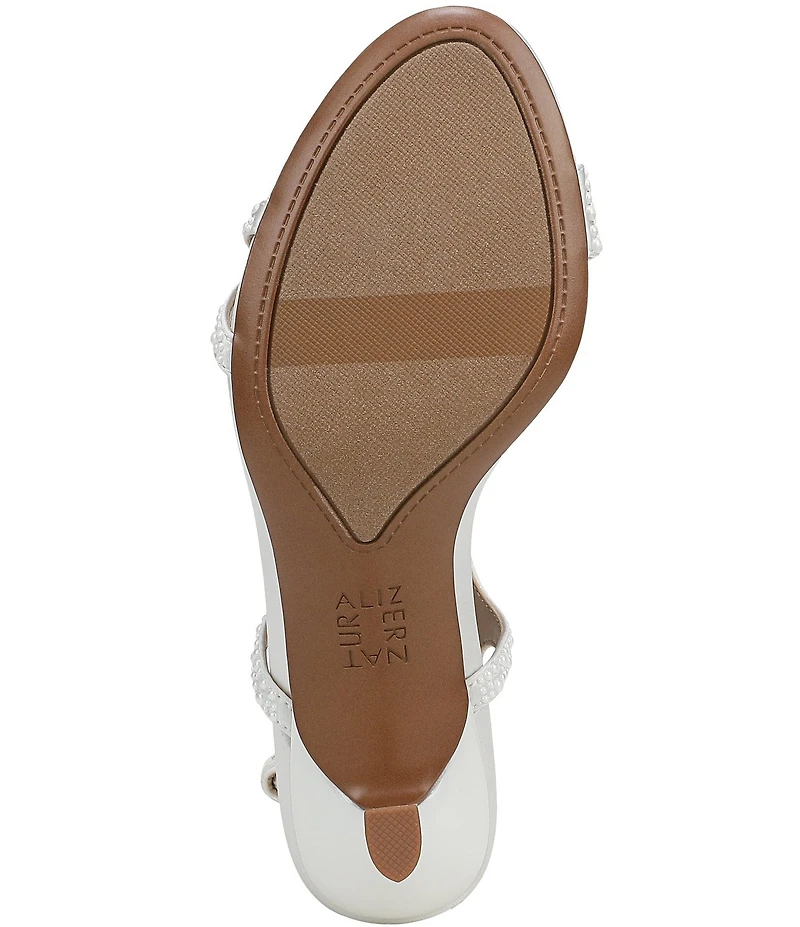 Naturalizer Truly Satin Pearl Embellished Strappy Dress Sandals