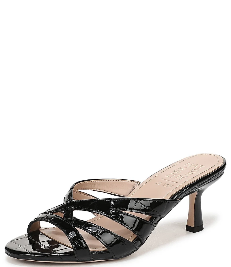 Naturalizer Tuesday Croco Embossed Patent Leather Strappy Dress Slide Sandals