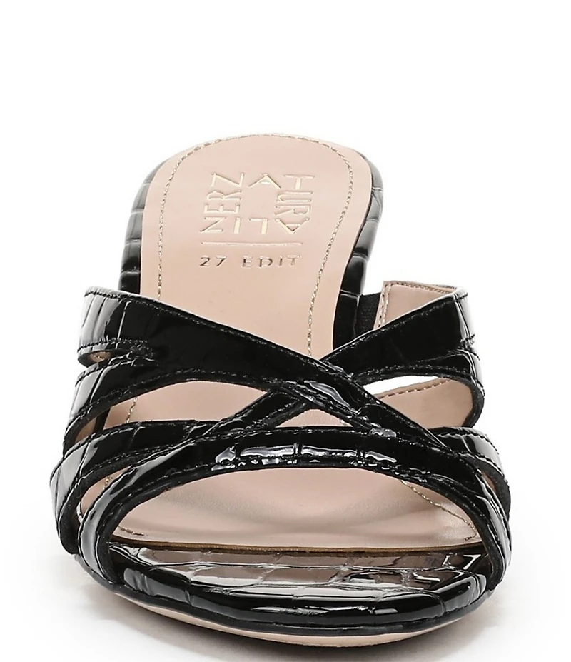 Naturalizer Tuesday Croco Embossed Patent Leather Strappy Dress Slide Sandals