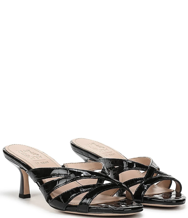 Naturalizer Tuesday Croco Embossed Patent Leather Strappy Dress Slide Sandals