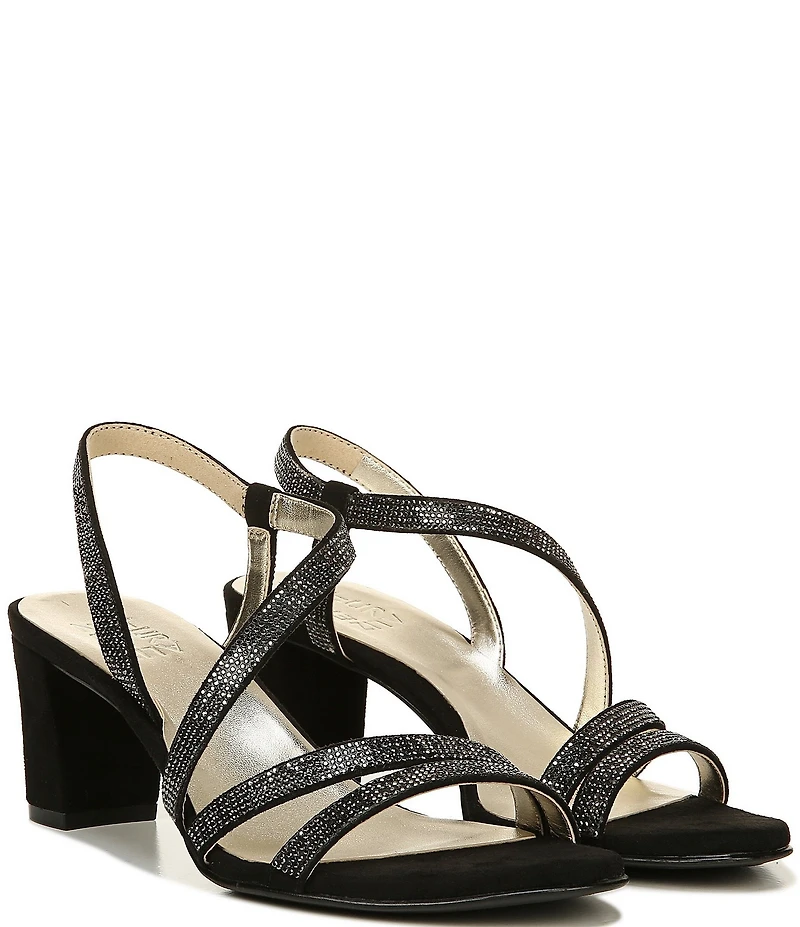 Naturalizer Vanessa Microsuede Strappy Rhinestone Detail Block Heel Evening Dress Sandals