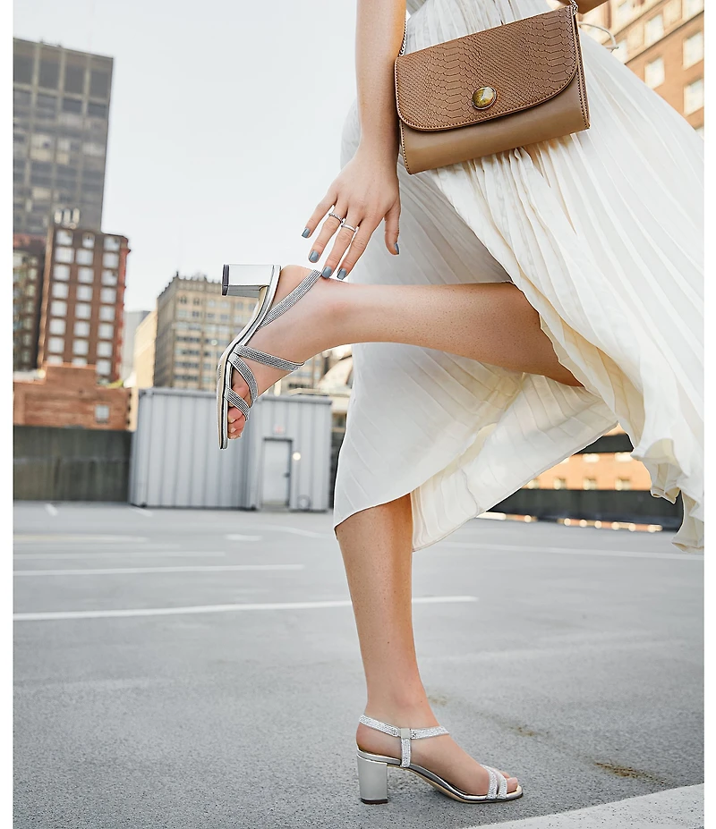 Naturalizer Vanessa Strappy Rhinestone Detail Block Heel Evening Dress Sandals