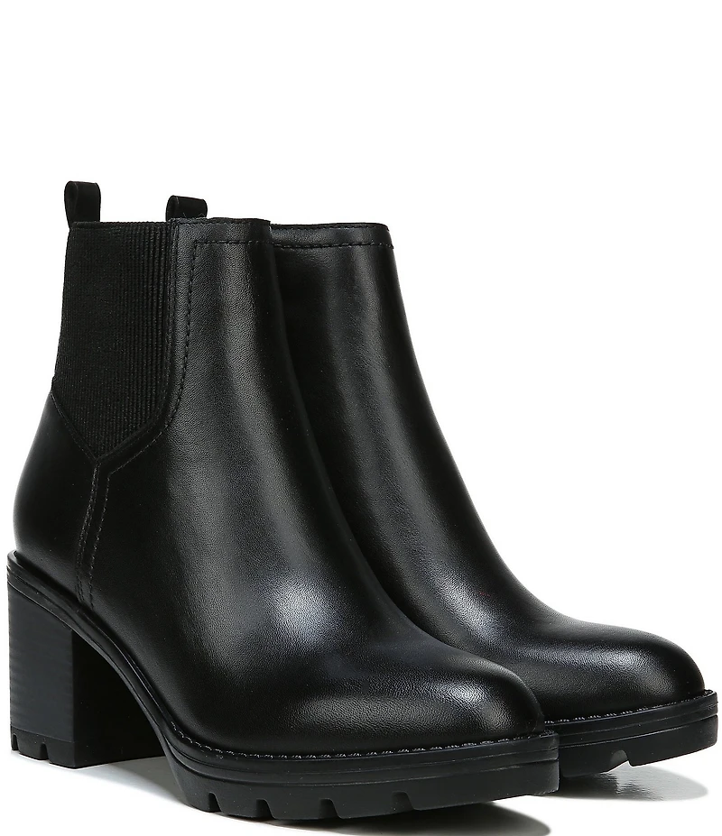 Naturalizer Verney Weatherproof Leather Block Heel Chunky Lug Sole Chelsea Platform Booties