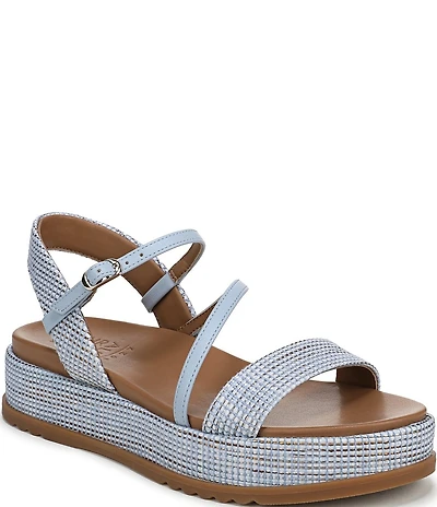 Naturalizer Zayda Leather and Raffia Strappy Platform Sandals