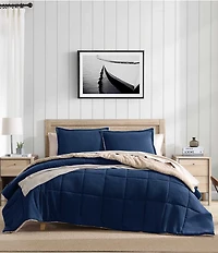Nautica Beckett Navy Microsuede Reversible Comforter and Sham Mini Set