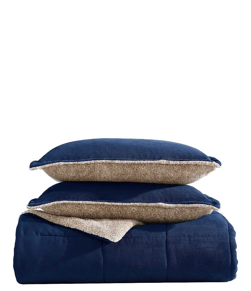 Nautica Beckett Navy Microsuede Reversible Comforter and Sham Mini Set