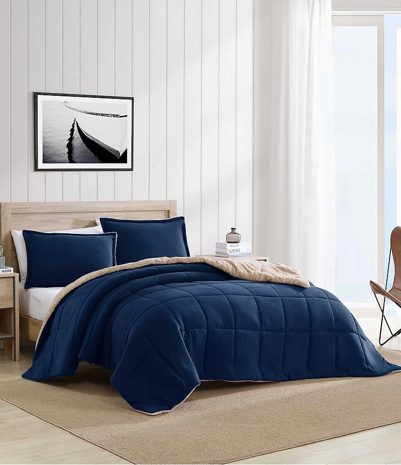 Nautica Beckett Navy Microsuede Reversible Comforter and Sham Mini Set
