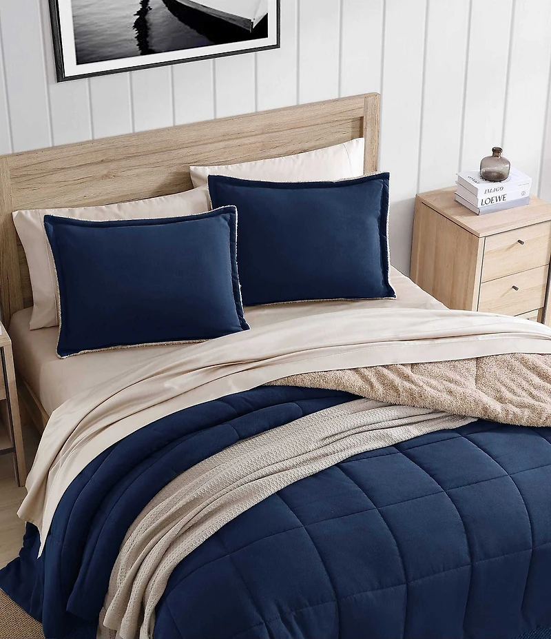 Nautica Beckett Navy Microsuede Reversible Comforter and Sham Mini Set