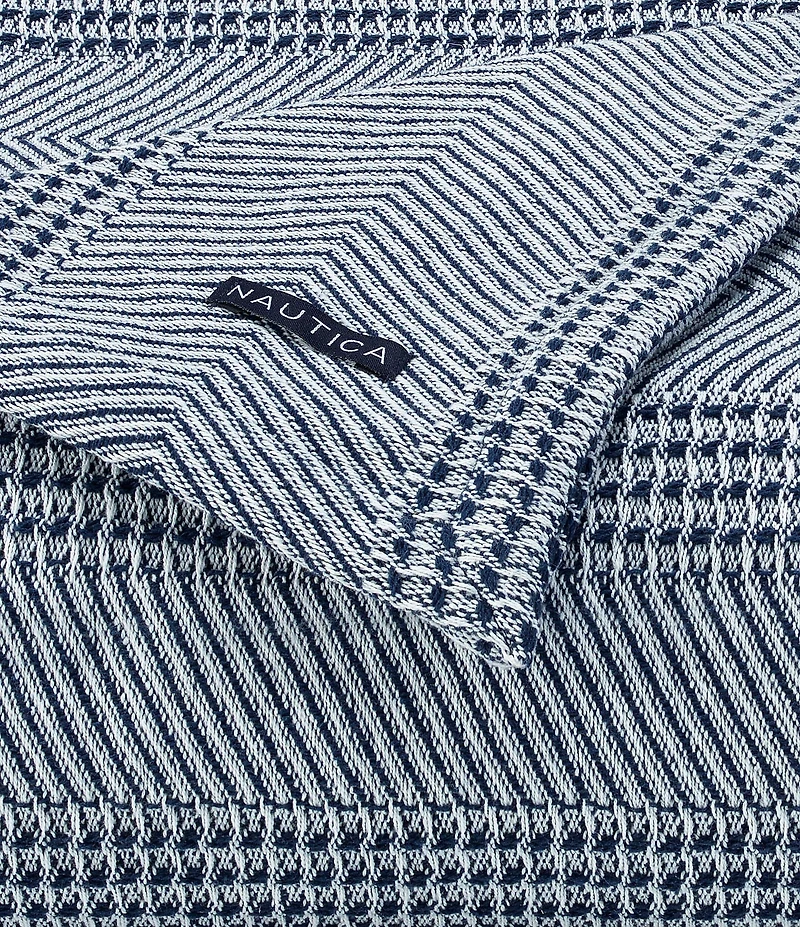 Nautica Chevron Stripe Cotton Yarn Dye Bed Blanket
