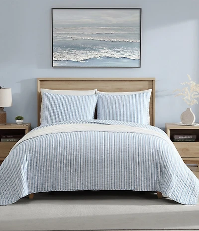 Nautica Coleridge Stripe Pattern Cotton Reversible Quilt Mini Set