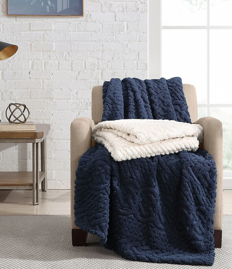 Nautica Declan Sherpa Cable Knit Cozy Throw Blanket