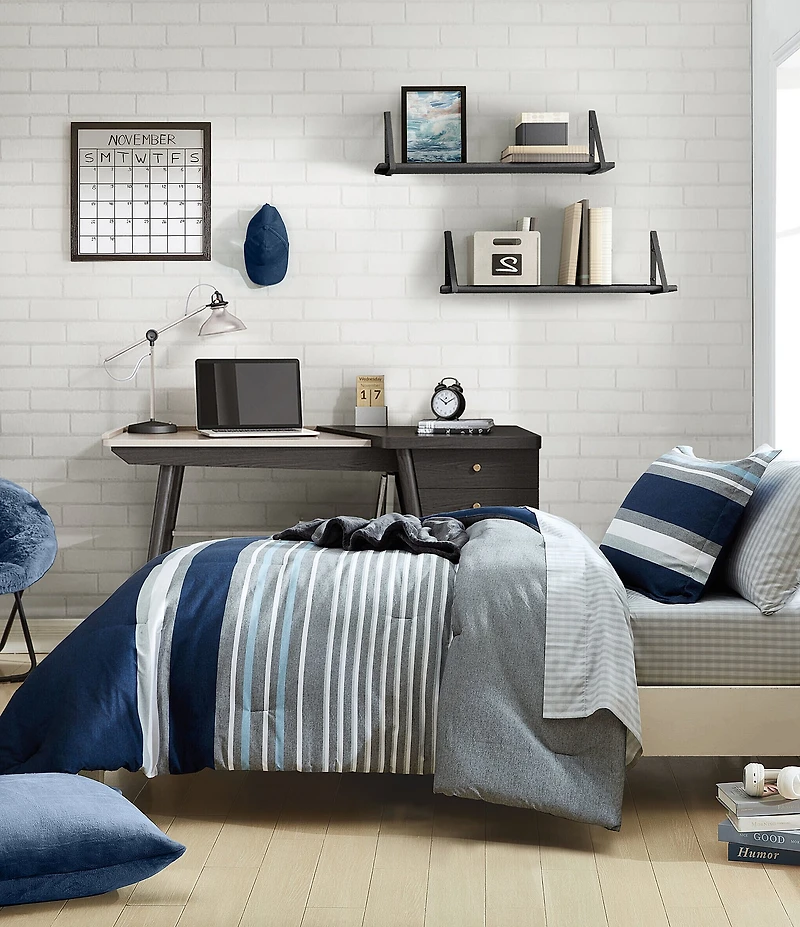 Nautica Heathered Block Grey Microfiber Comforter Mini Set