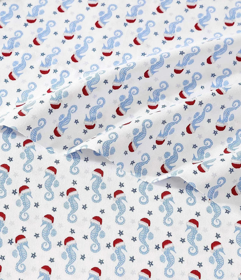 Nautica Holiday Seahorse Blue Flannel Sheet Set