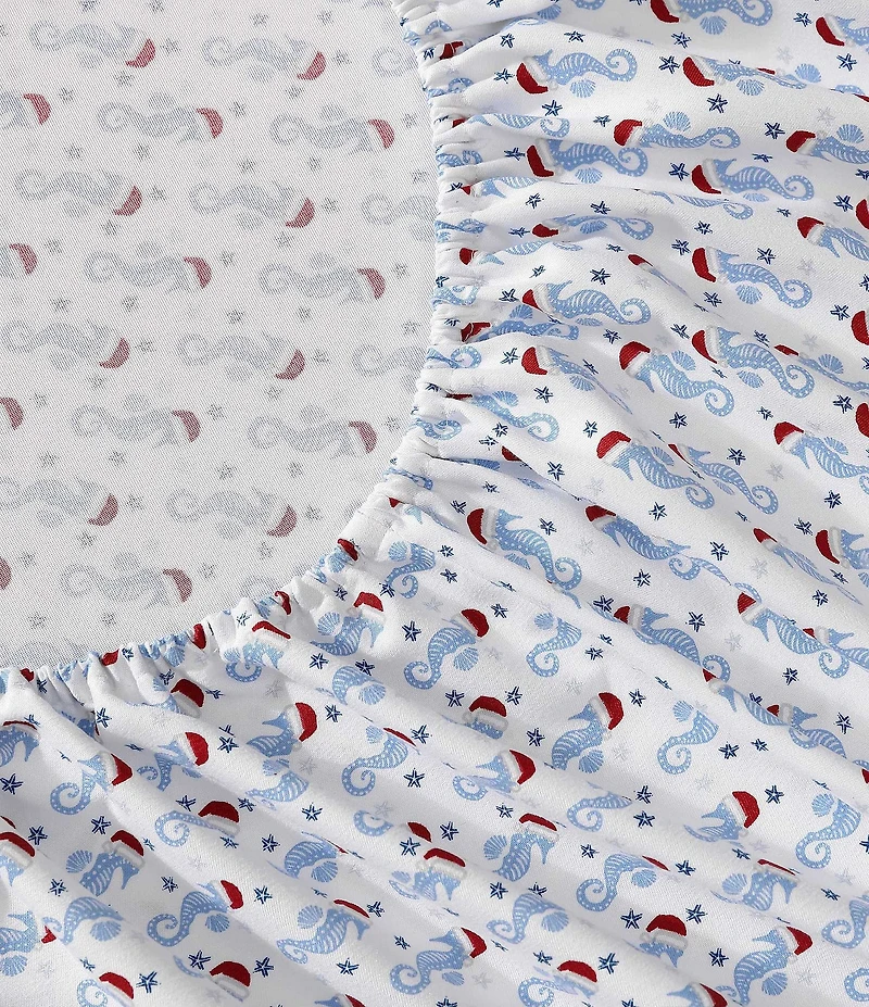 Nautica Holiday Seahorse Blue Flannel Sheet Set