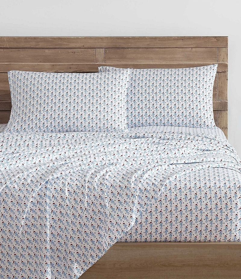 Nautica Holiday Seahorse Blue Flannel Sheet Set
