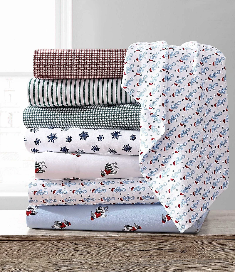 Nautica Holiday Seahorse Blue Flannel Sheet Set