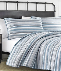Nautica Jettison White Anchor Reversible Blue Striped Quilt Mini Set
