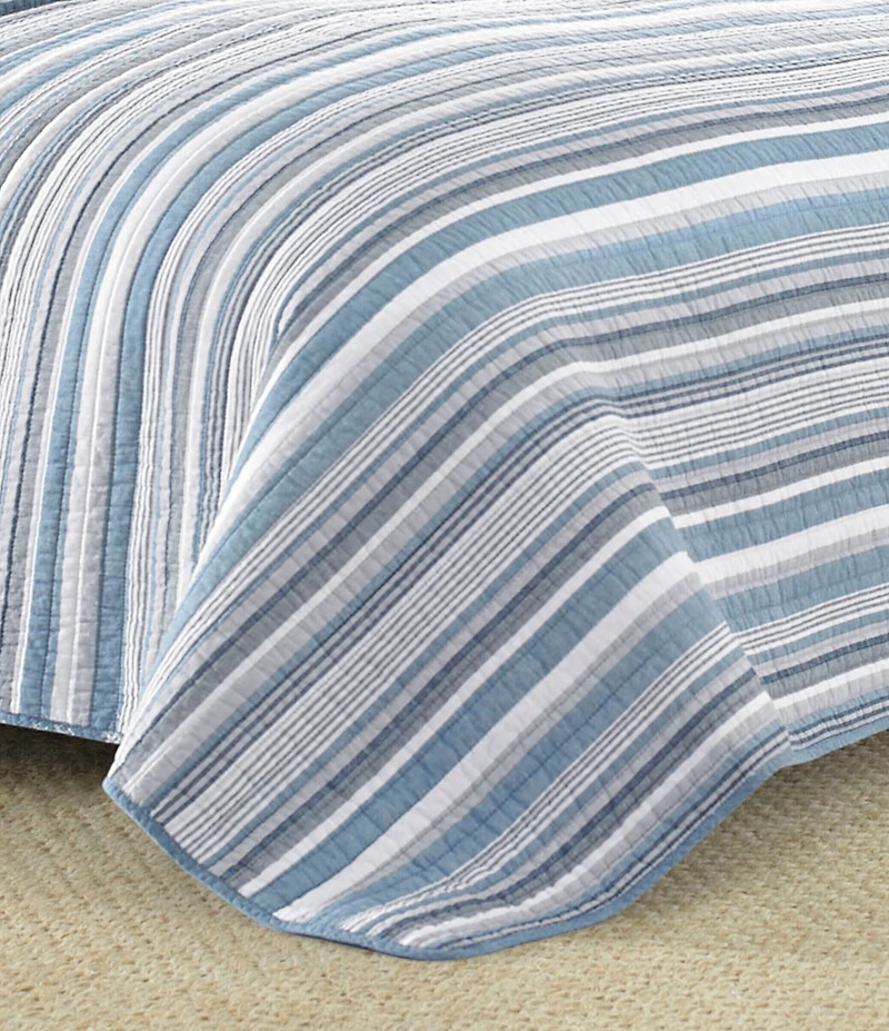 Nautica Jettison White Anchor Reversible Blue Striped Quilt Mini Set
