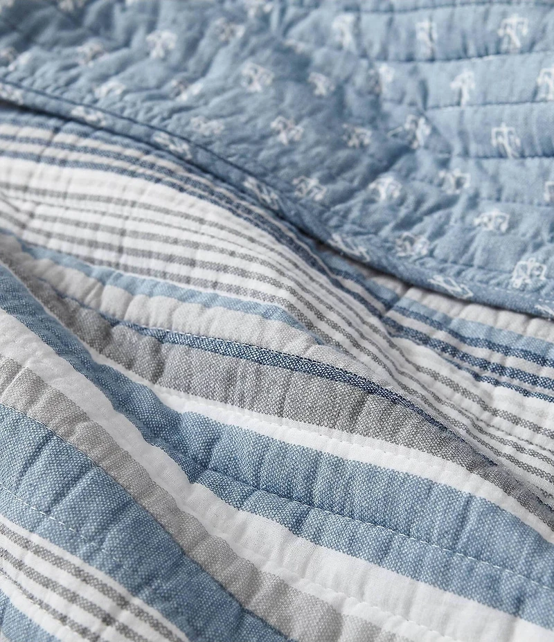 Nautica Jettison White Anchor Reversible Blue Striped Quilt Mini Set