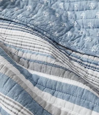 Nautica Jettison White Anchor Reversible Blue Striped Quilt Mini Set
