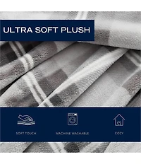 Nautica Lewes Grey Ultra Soft Plush Bed Blanket