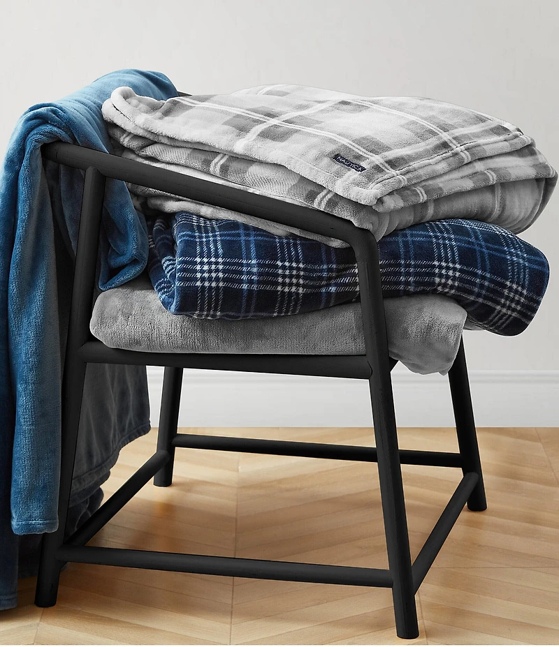 Nautica Lewes Grey Ultra Soft Plush Bed Blanket