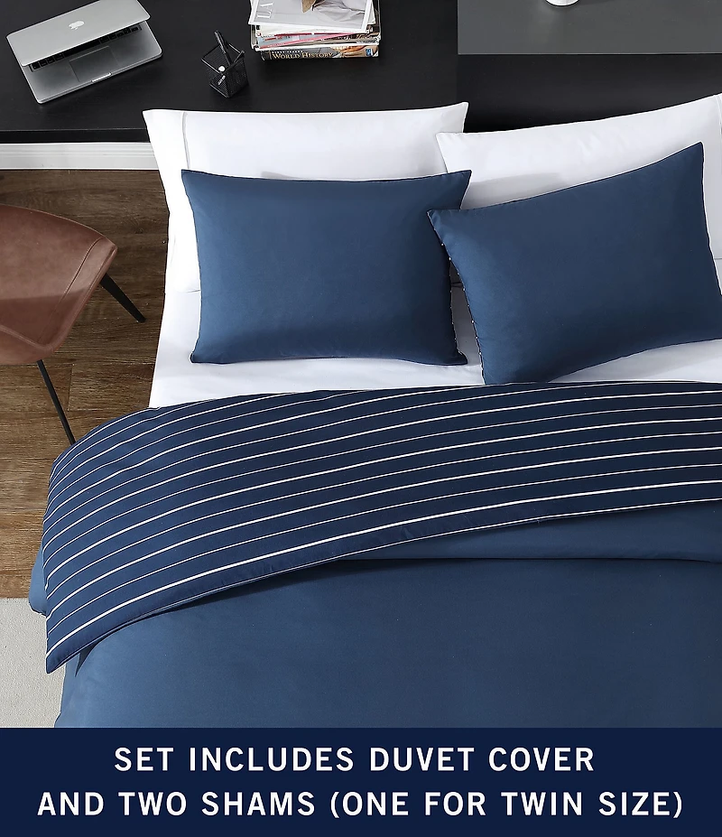 Nautica Longdale Solid Striped Brushed Microfiber Reversible Duvet Cover Mini Set