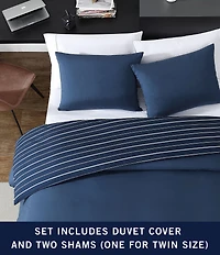 Nautica Longdale Solid Striped Brushed Microfiber Reversible Duvet Cover Mini Set