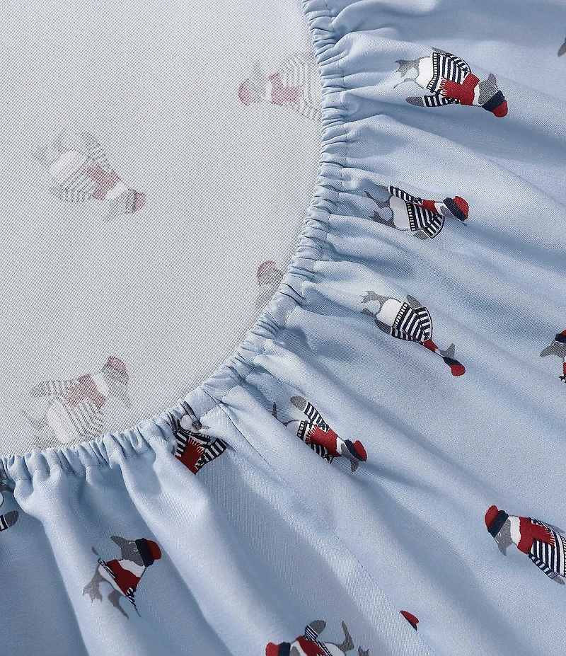 Nautica Penguin Toss Blue Flannel Sheet Set