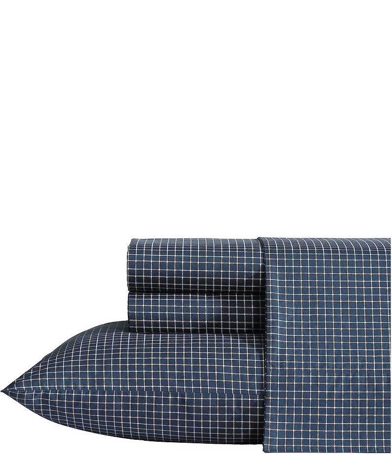 Nautica Reece Plaid Navy Cotton Percale Sheet Set