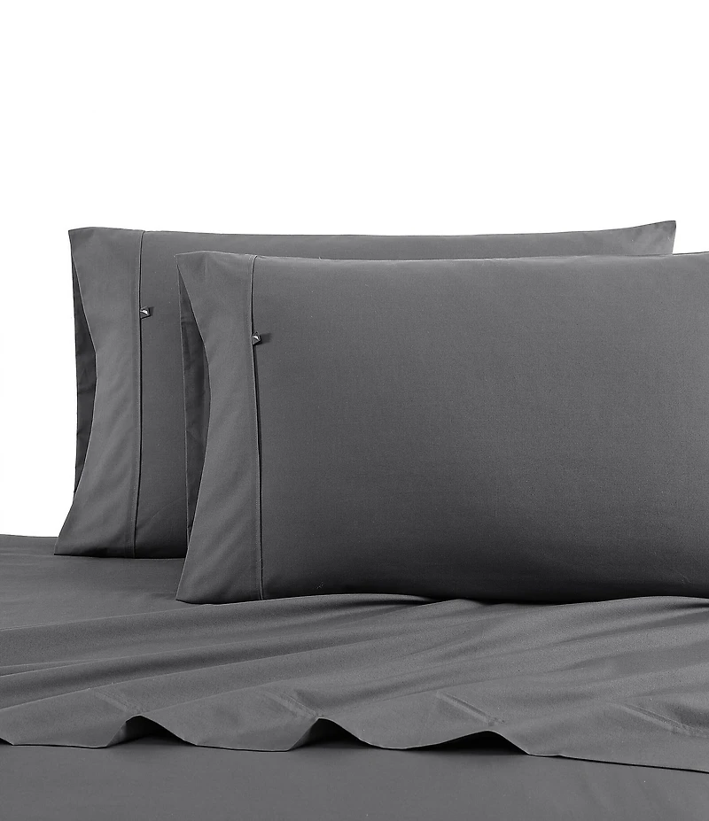 Nautica Solid Grey Cotton Percale Sheet Set