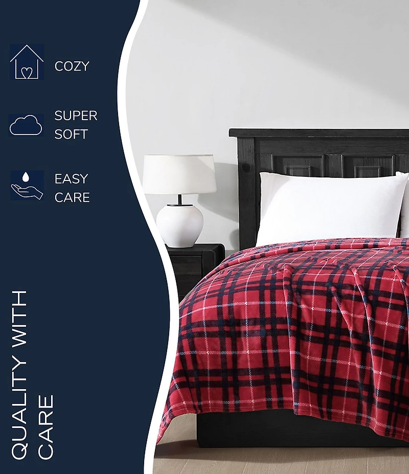 Nautica Winter Tattersall Red Ultra Soft Plush Fleece Blanket