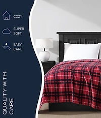 Nautica Winter Tattersall Red Ultra Soft Plush Fleece Blanket