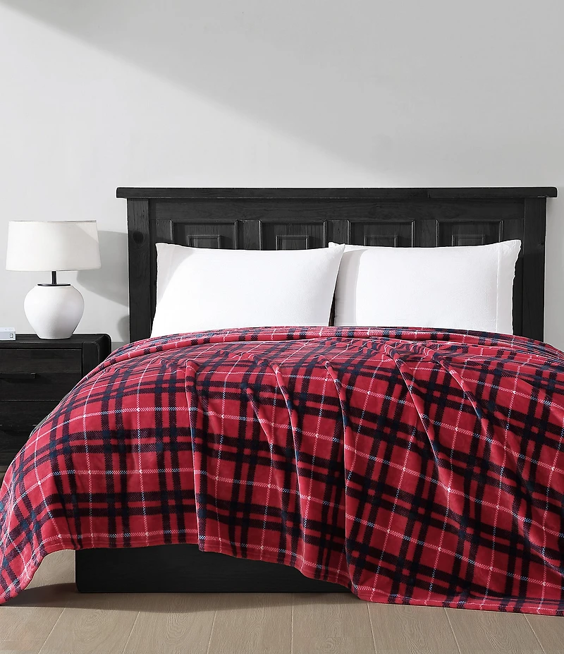 Nautica Winter Tattersall Red Ultra Soft Plush Fleece Blanket