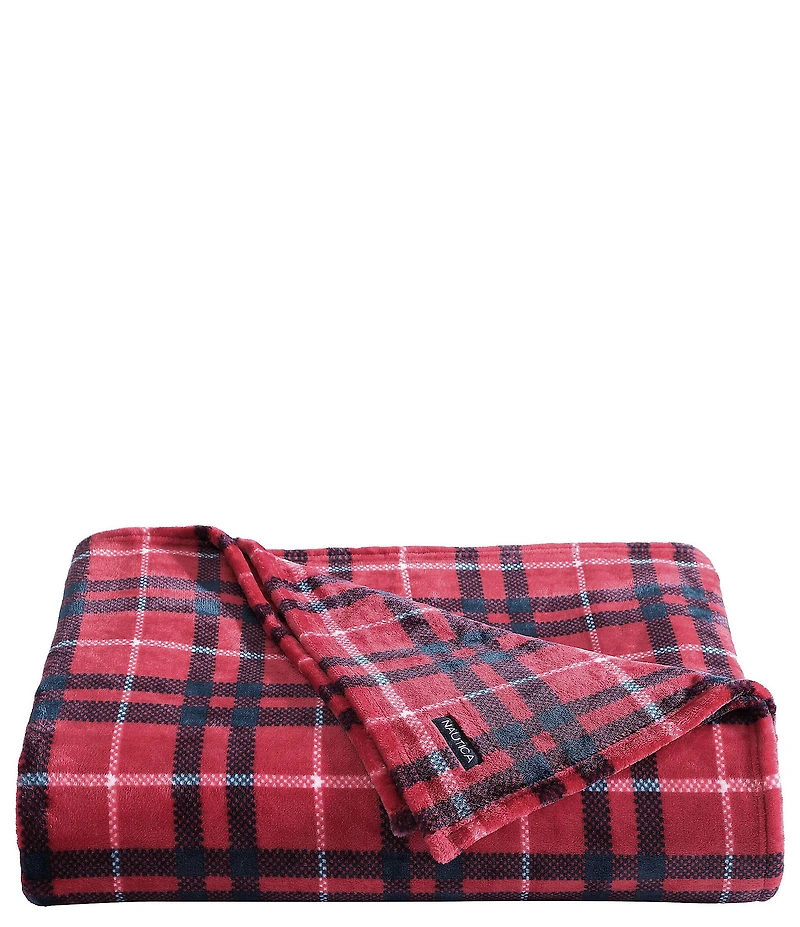 Nautica Winter Tattersall Red Ultra Soft Plush Fleece Blanket