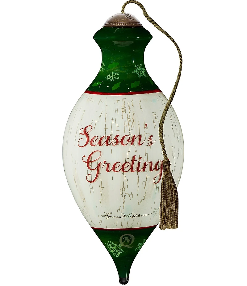 Ne' Qwa Art Cardinal on Wreath Hand Painted Blown Glass Ornament