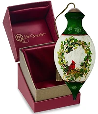 Ne' Qwa Art Cardinal on Wreath Hand Painted Blown Glass Ornament