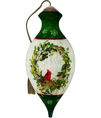 Ne' Qwa Art Cardinal on Wreath Hand Painted Blown Glass Ornament