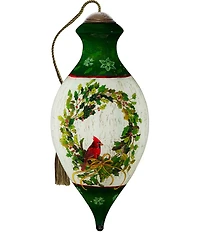 Ne' Qwa Art Cardinal on Wreath Hand Painted Blown Glass Ornament
