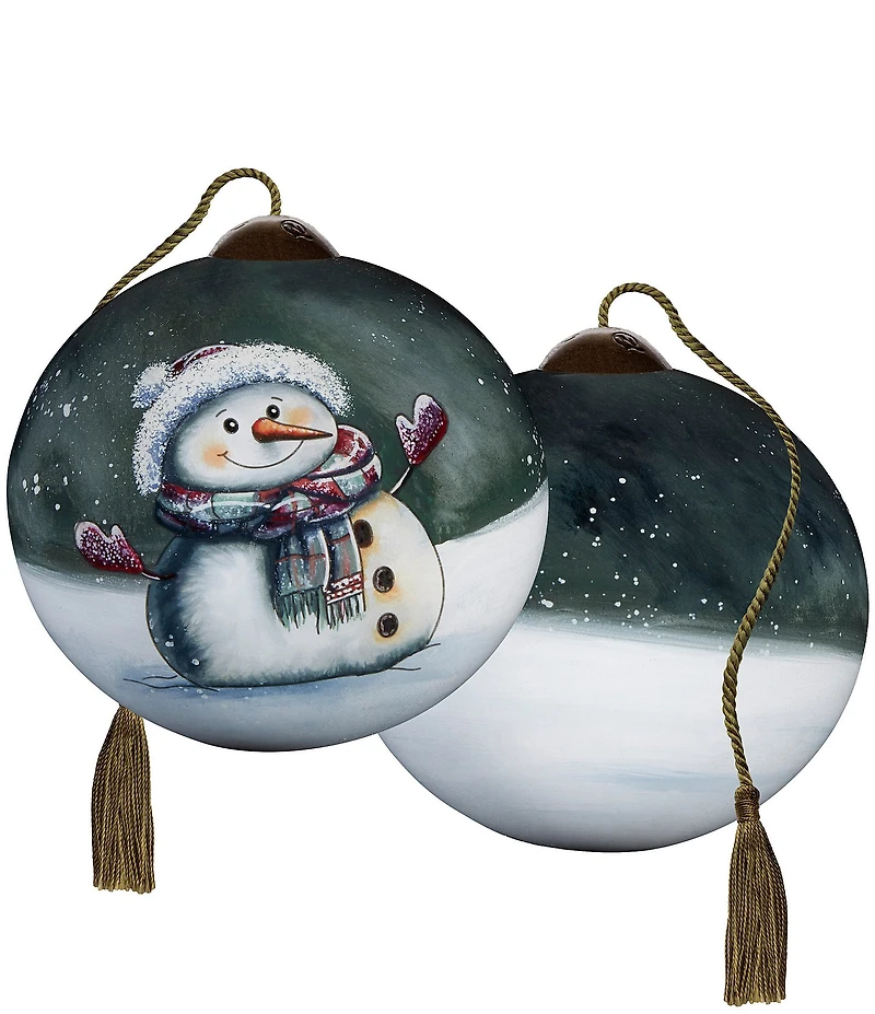 Ne' Qwa Art Small Snowman with Mittens Hand Painted Blown Glass Ornament