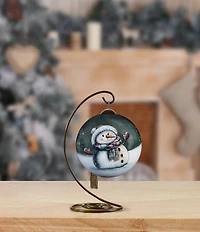 Ne' Qwa Art Small Snowman with Mittens Hand Painted Blown Glass Ornament