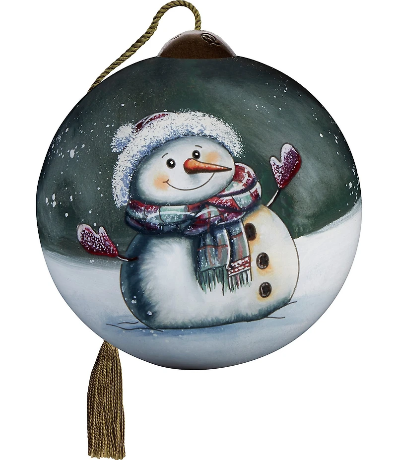 Ne' Qwa Art Small Snowman with Mittens Hand Painted Blown Glass Ornament