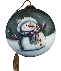 Ne' Qwa Art Small Snowman with Mittens Hand Painted Blown Glass Ornament