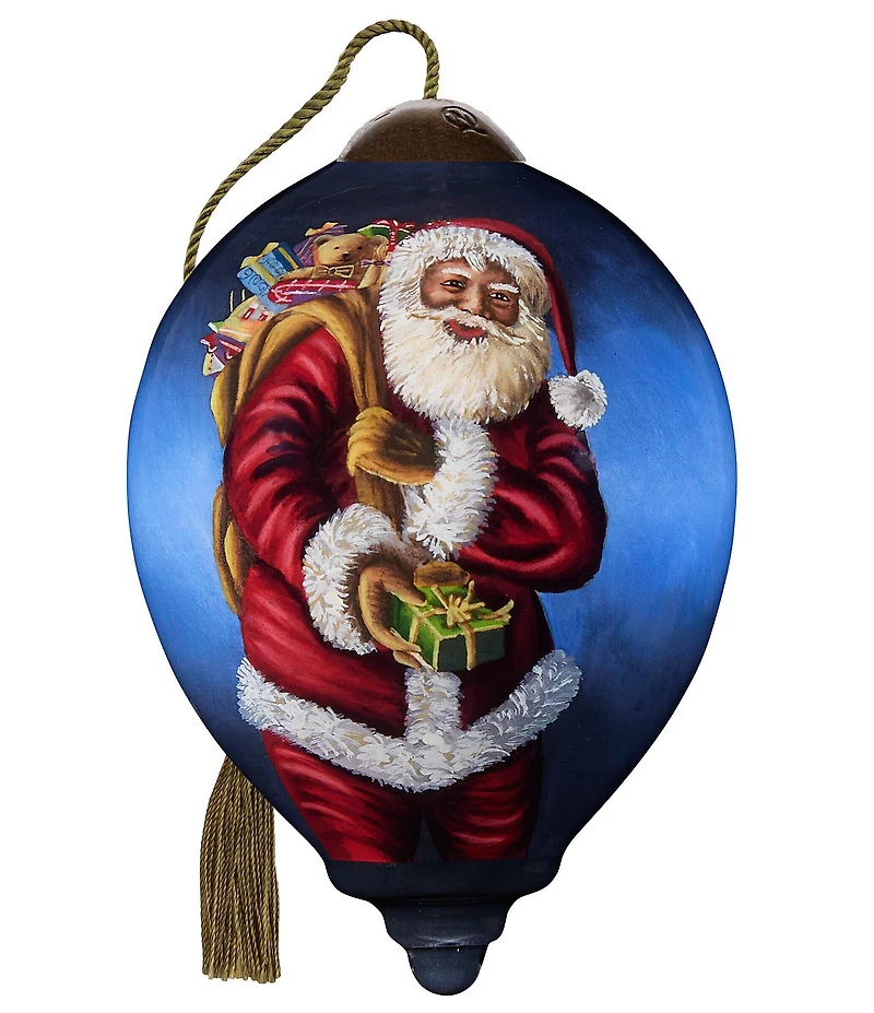 Ne' Qwa Art 2025 African American Santa with Gifts Hand Painted Blown Glass Ornament