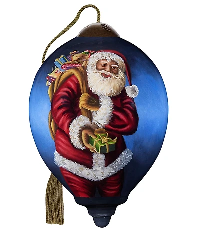 Ne' Qwa Art 2025 African American Santa with Gifts Hand Painted Blown Glass Ornament