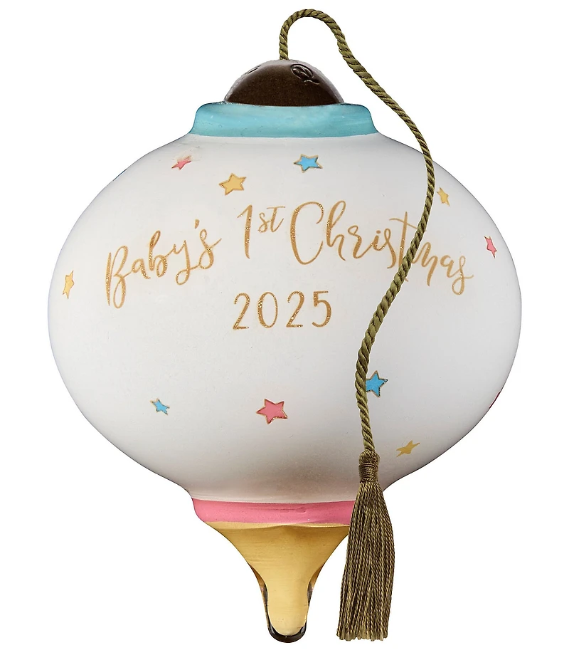 Ne' Qwa Art 2025 Baby's 1st Christmas with Animals Hand Painted Blown Glass Ornament